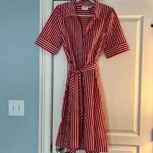 Maeve By Anthropologie Red Striped Shirt Dress